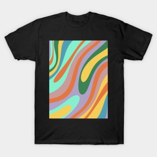 Wavy Loops Retro Abstract Pattern Lavender Green Yellow Orange Mint T-Shirt